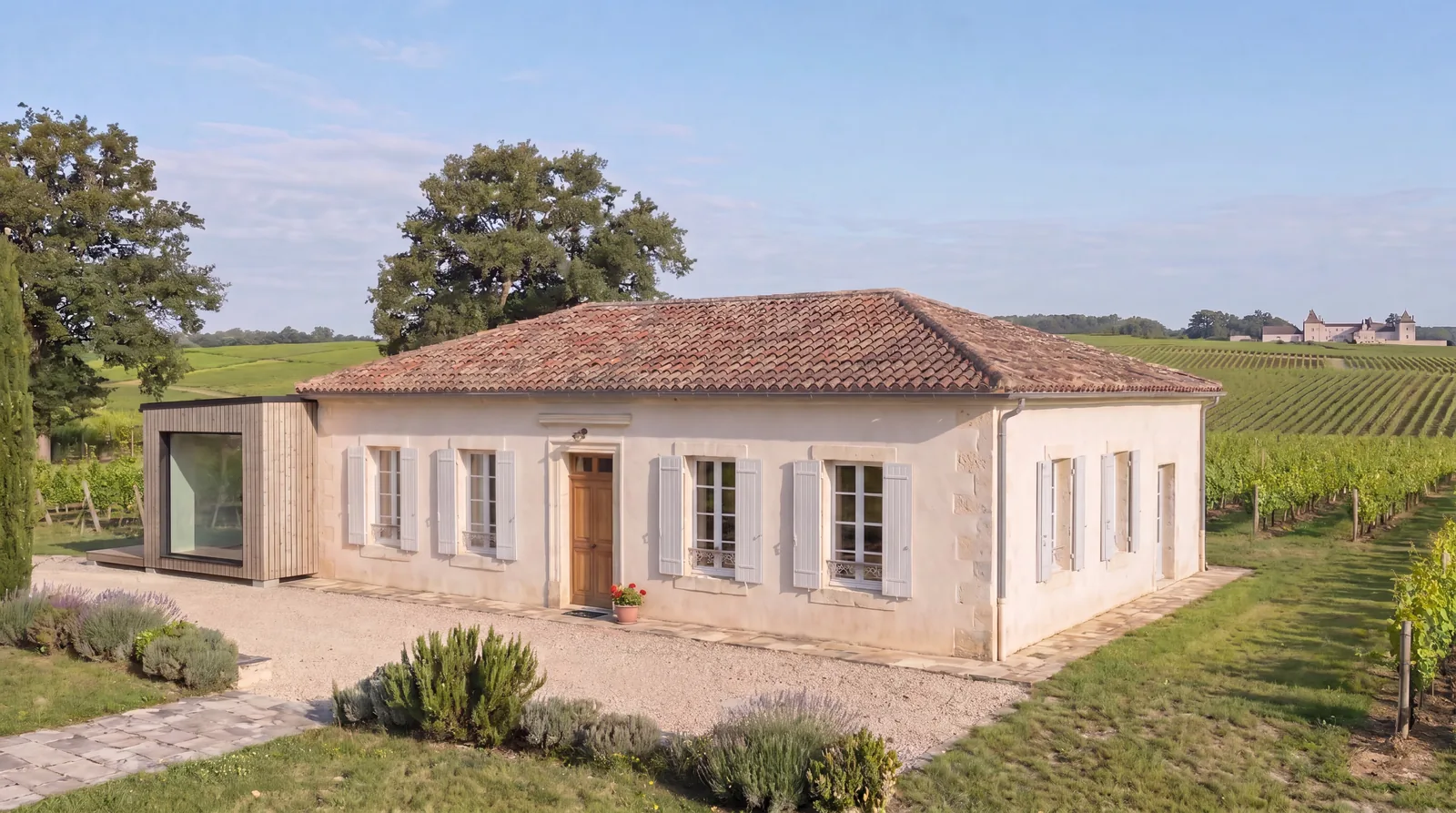 Extension cube Nido connectée à une maison contemporaine