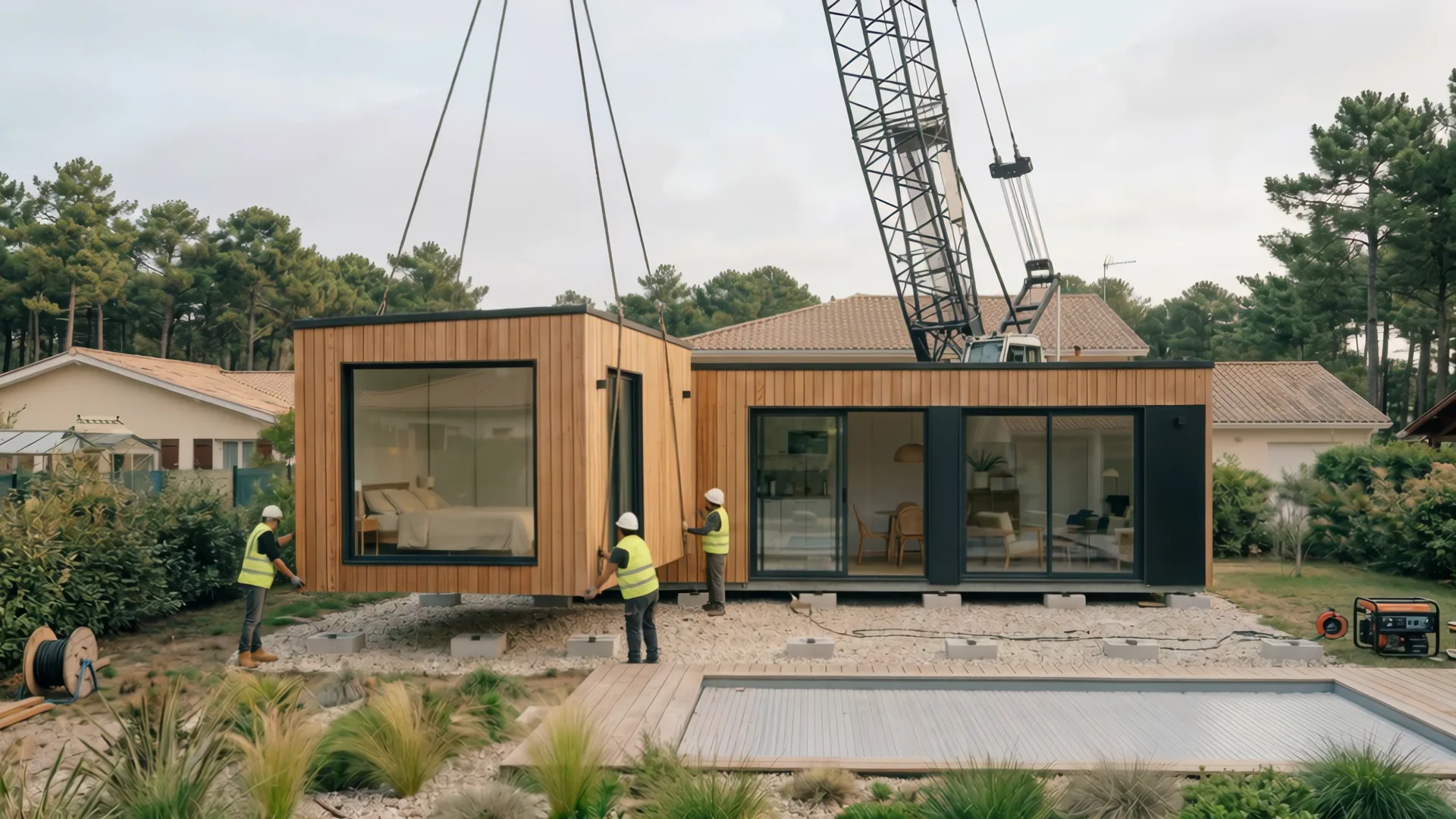 Module de jardin Nido dans un jardin paysager à l'heure dorée